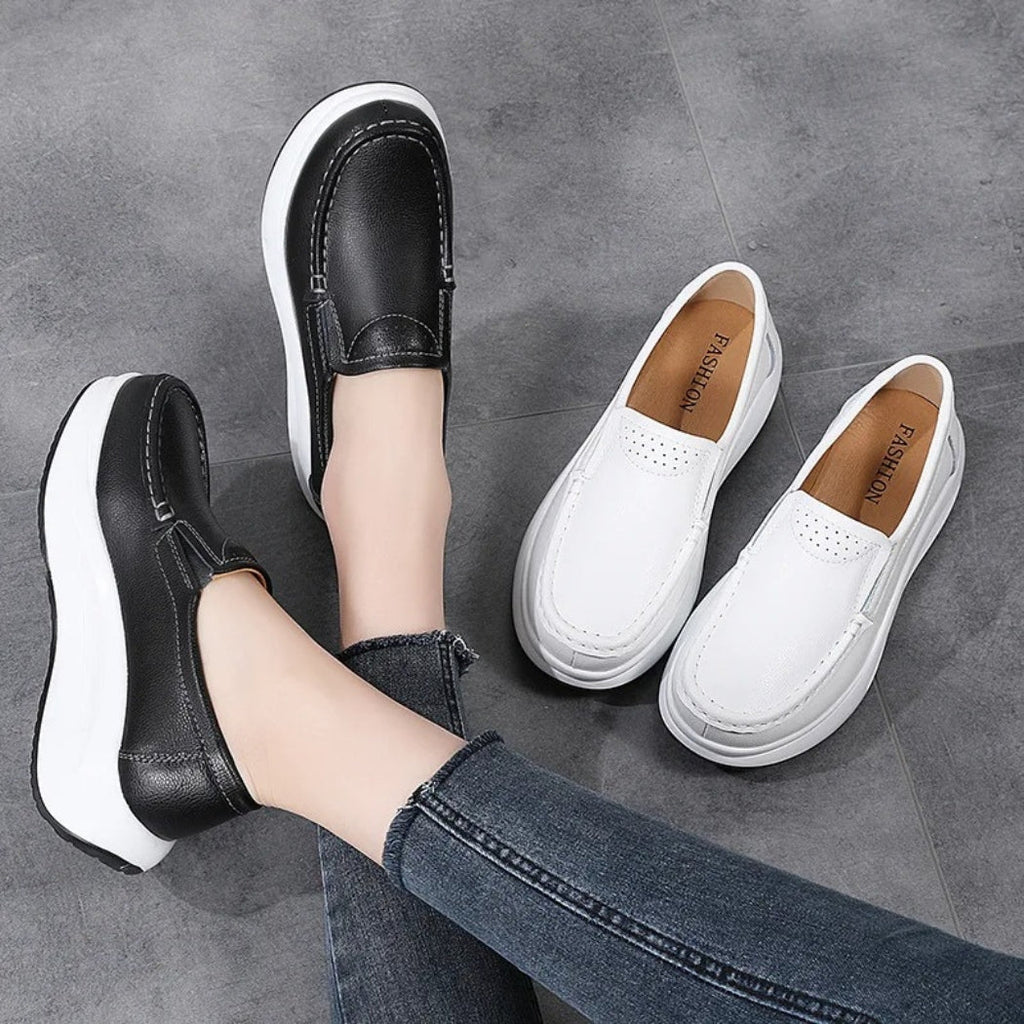 Mocasines de cuña con suela gruesa para mujer en piel sintética