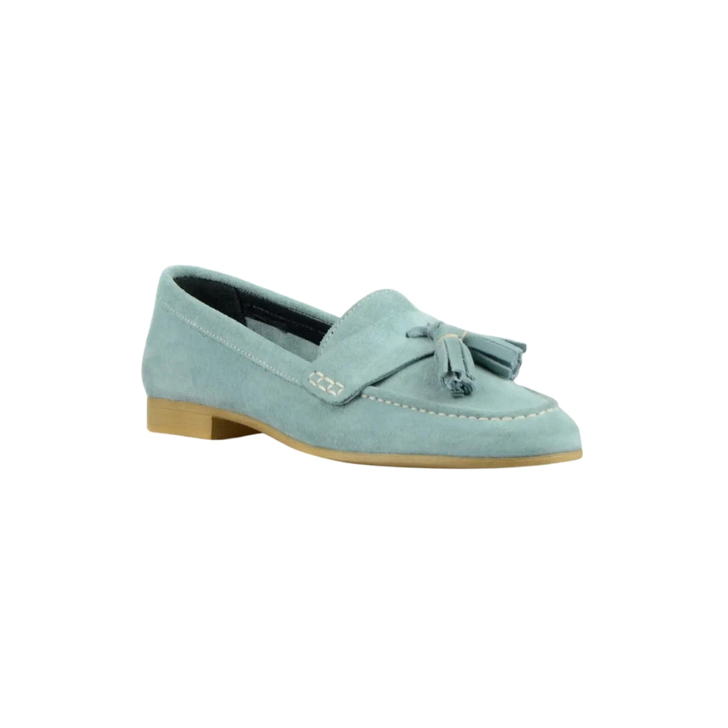 Mocasines con borlas de ante y tacón plano para mujer