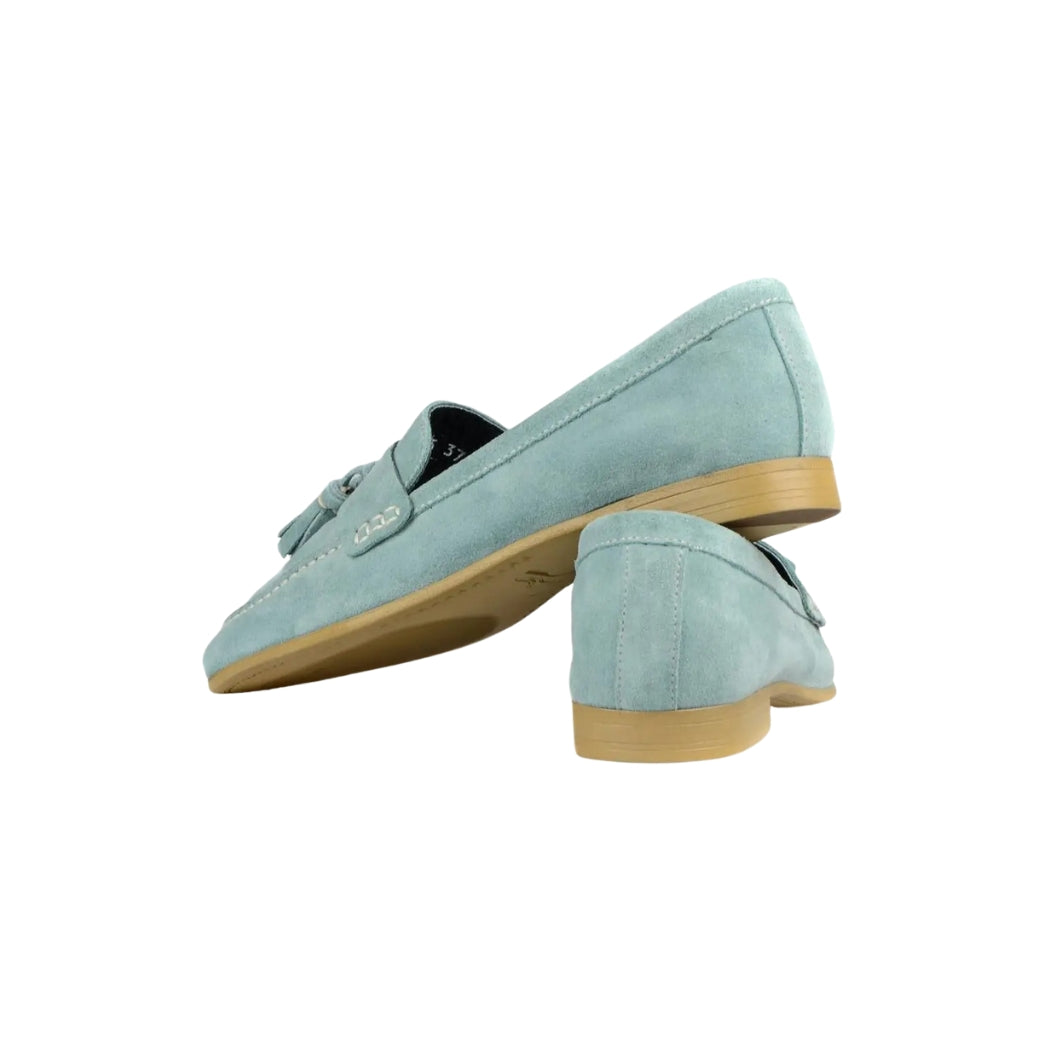 Mocasines con borlas de ante y tacón plano para mujer