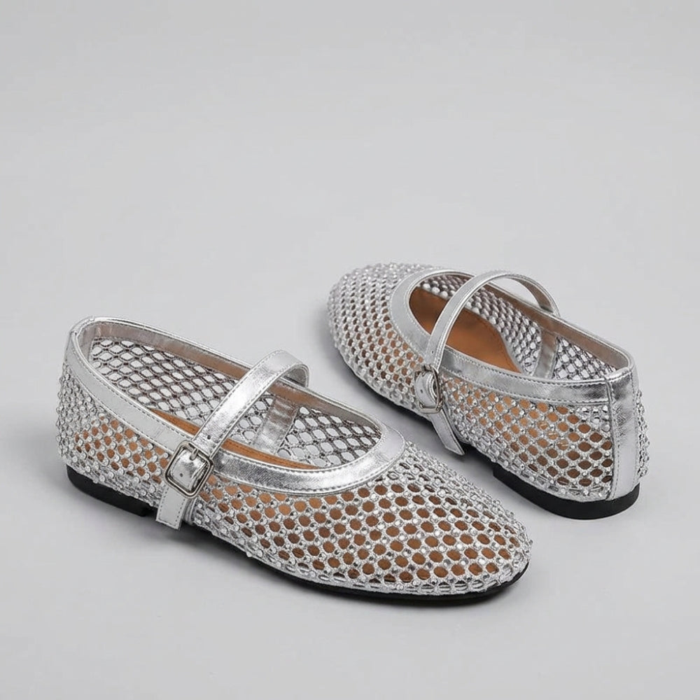 Bailarinas Mary Jane de red con strass para mujer