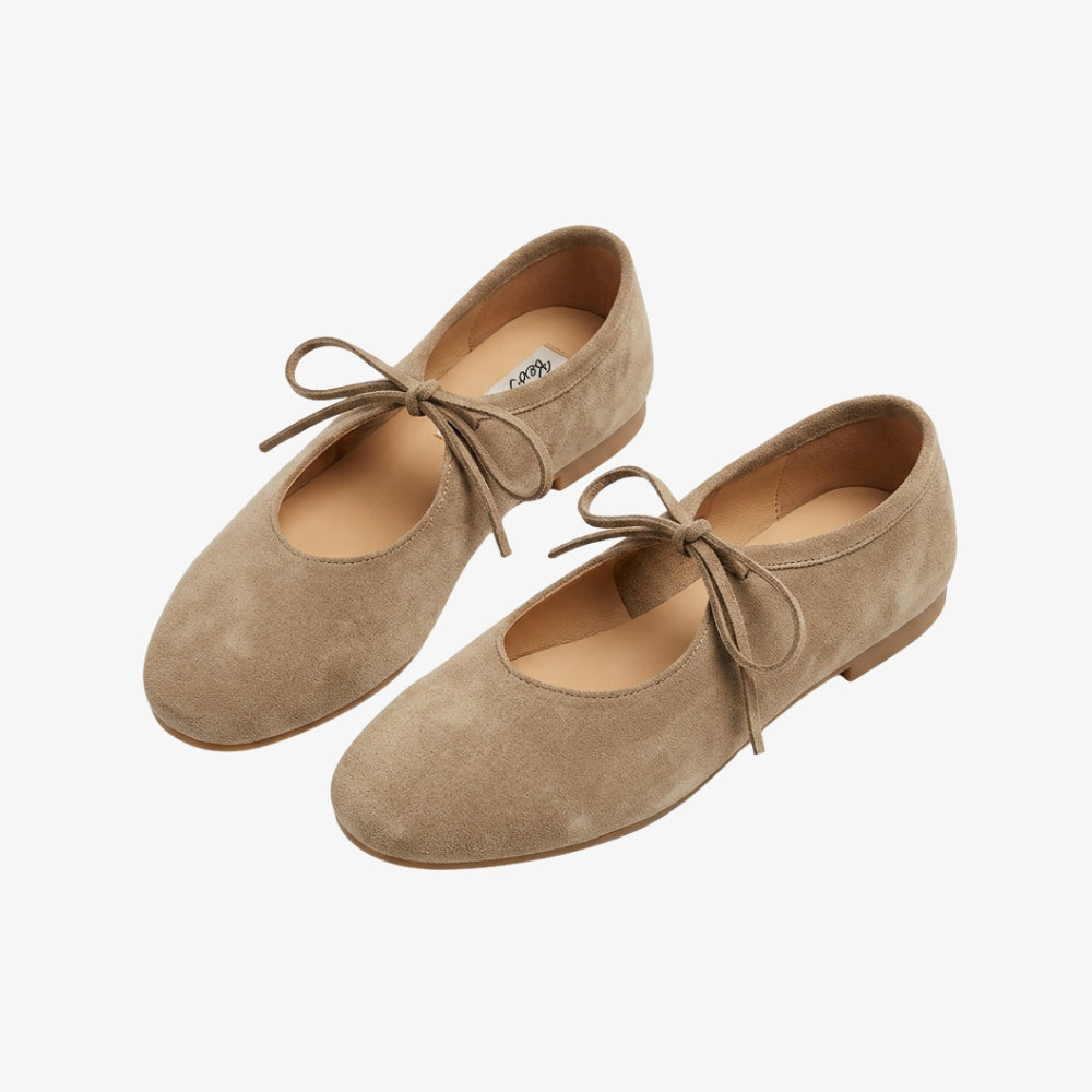 Mocasín bailarina para mujer en ante sintético con lazada
