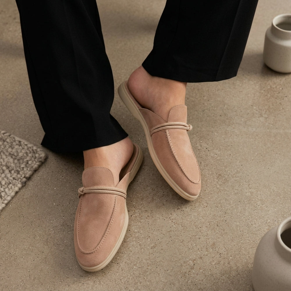 Mocasines mule de piel ante para mujer con lazo marinero