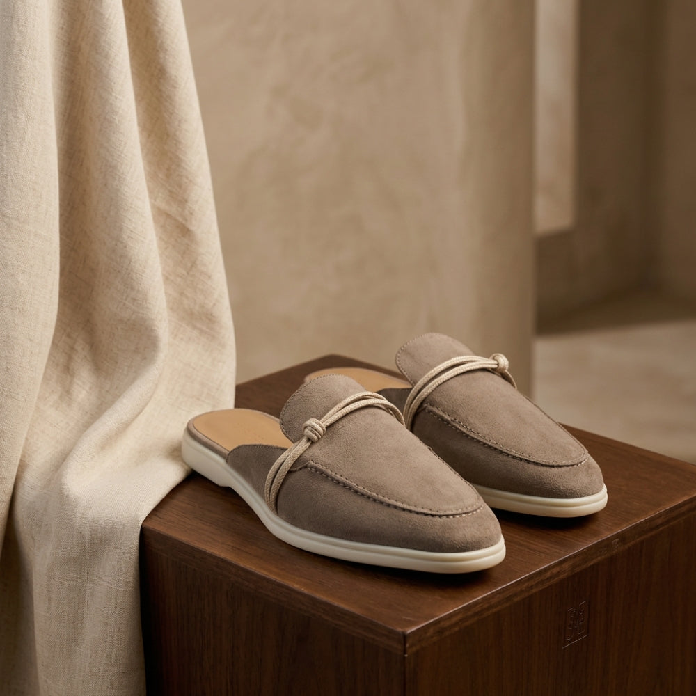 Mocasines mule de piel ante para mujer con lazo marinero