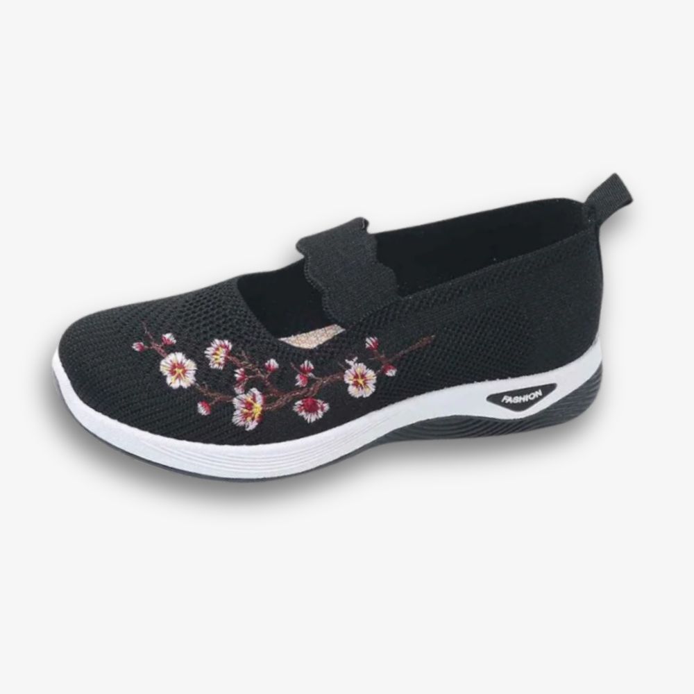 Mocasines de malla respirante tricotada con bordado floral