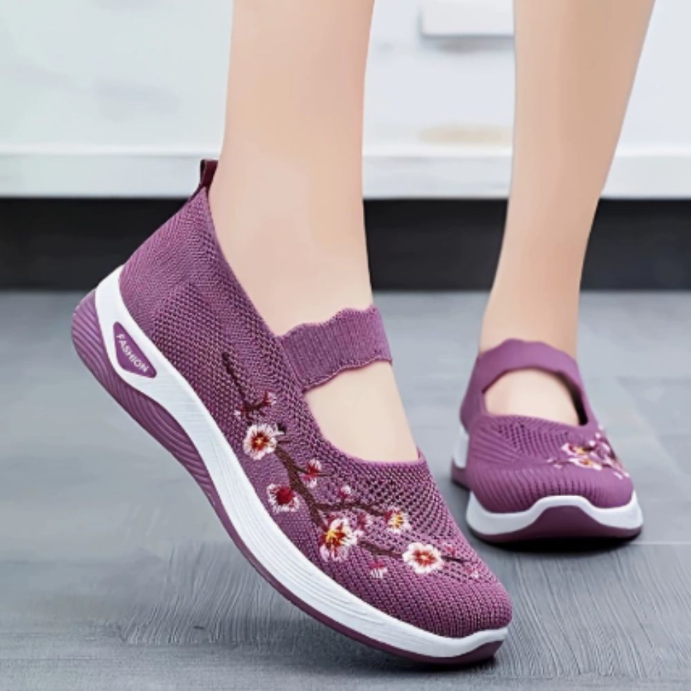 Mocasines de malla respirante tricotada con bordado floral