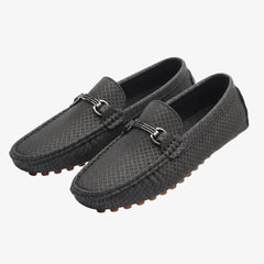 Mocasines de piel texturizada para hombre con hebilla plateada, Gris