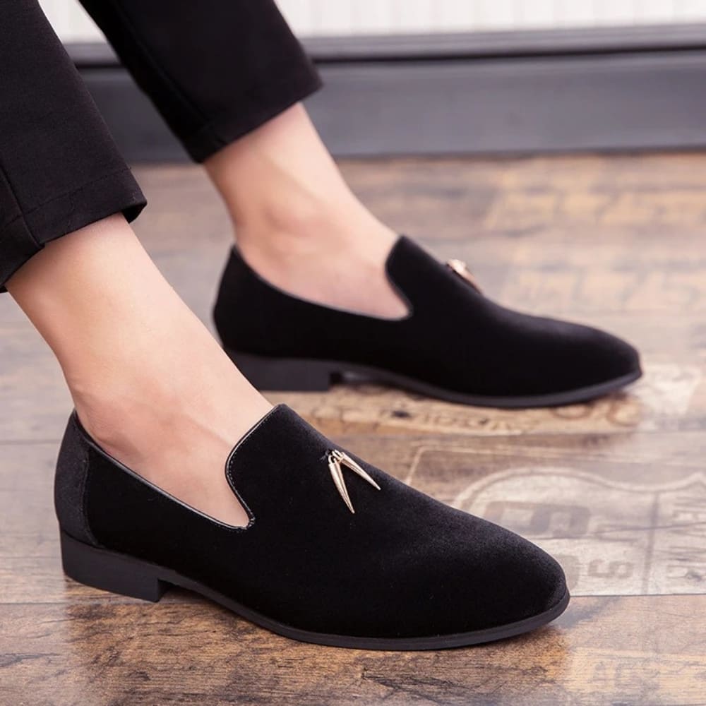 Mocasines de terciopelo con tacón para mujer