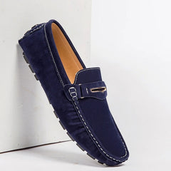 Mocasines cómodos de ante de colores para hombre, Azul marino