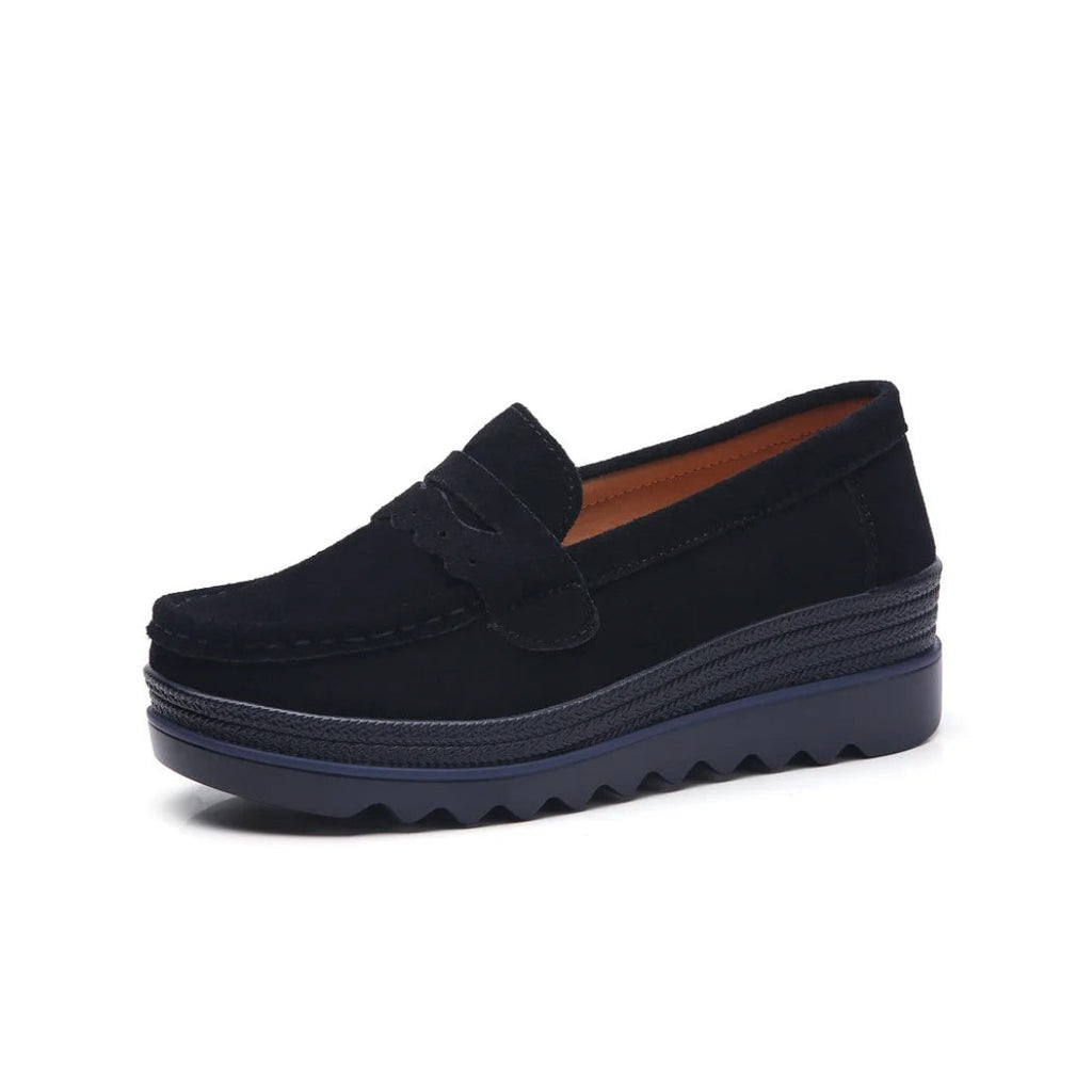 Mocasines de ante para mujer con suela de cuña