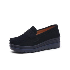 Mocasines de ante para mujer con suela de cuña, Negro