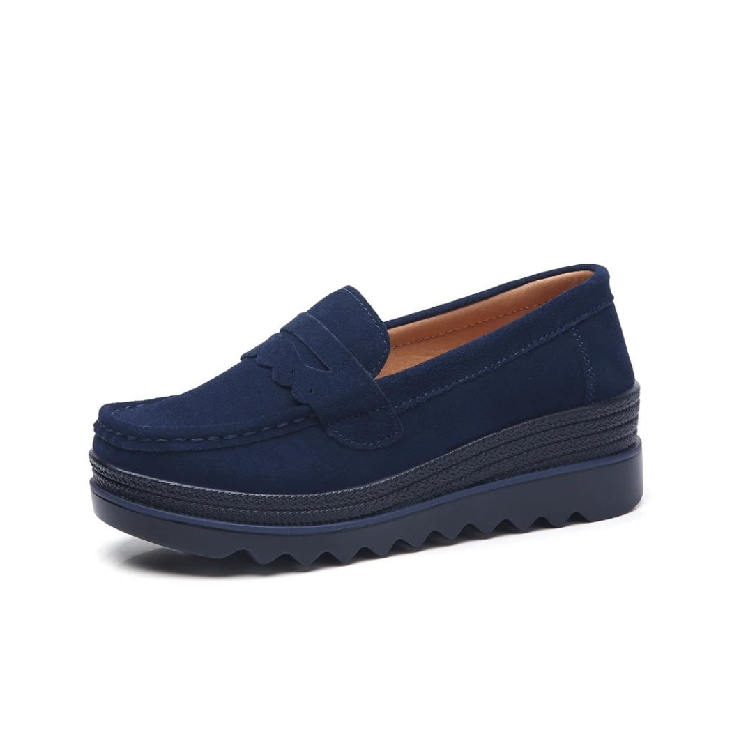 Mocasines de ante para mujer con suela de cuña