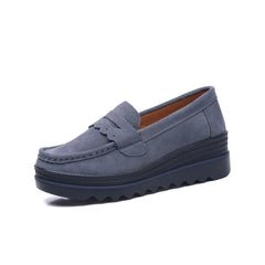Mocasines de ante para mujer con suela de cuña, Gris