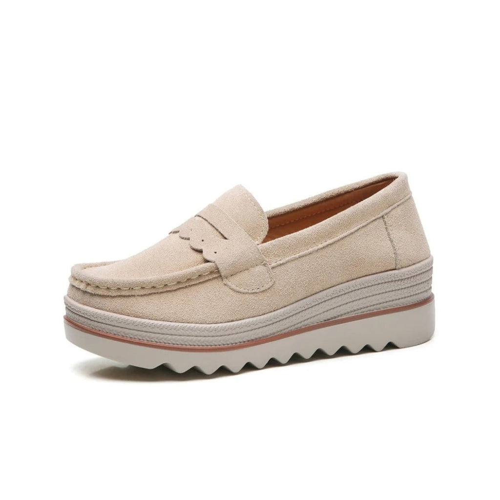 Mocasines de ante para mujer con suela de cuña