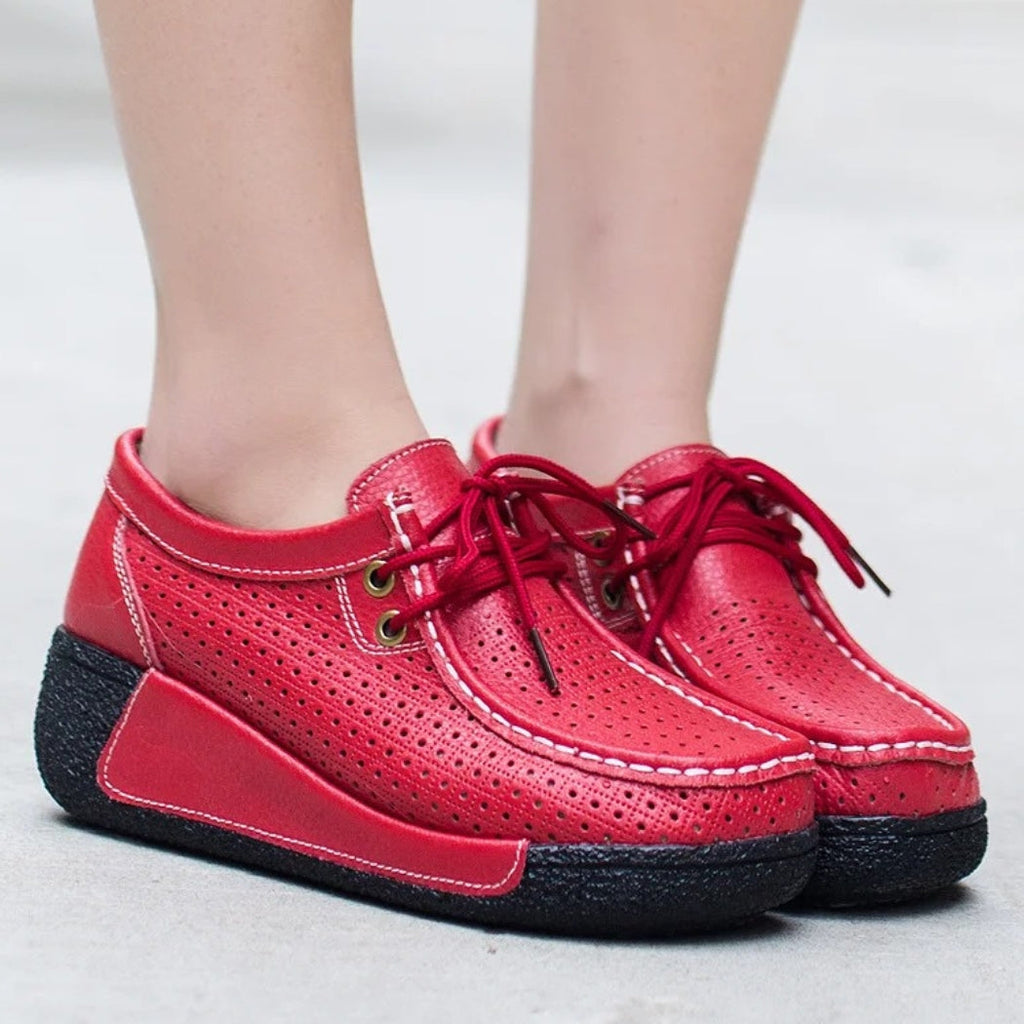 Mocasines mujer de piel con suela de cuña