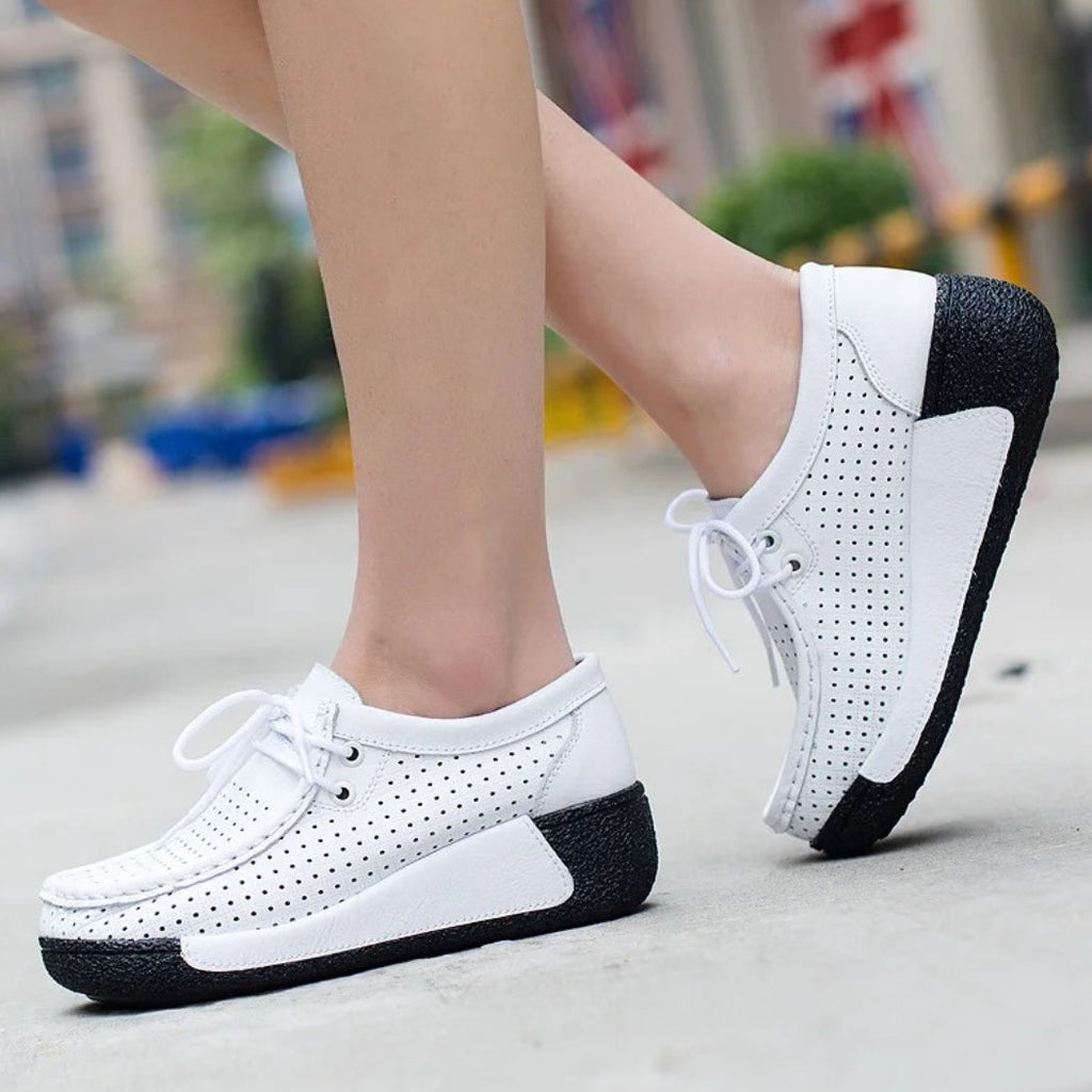 Mocasines mujer de piel con suela de cuña