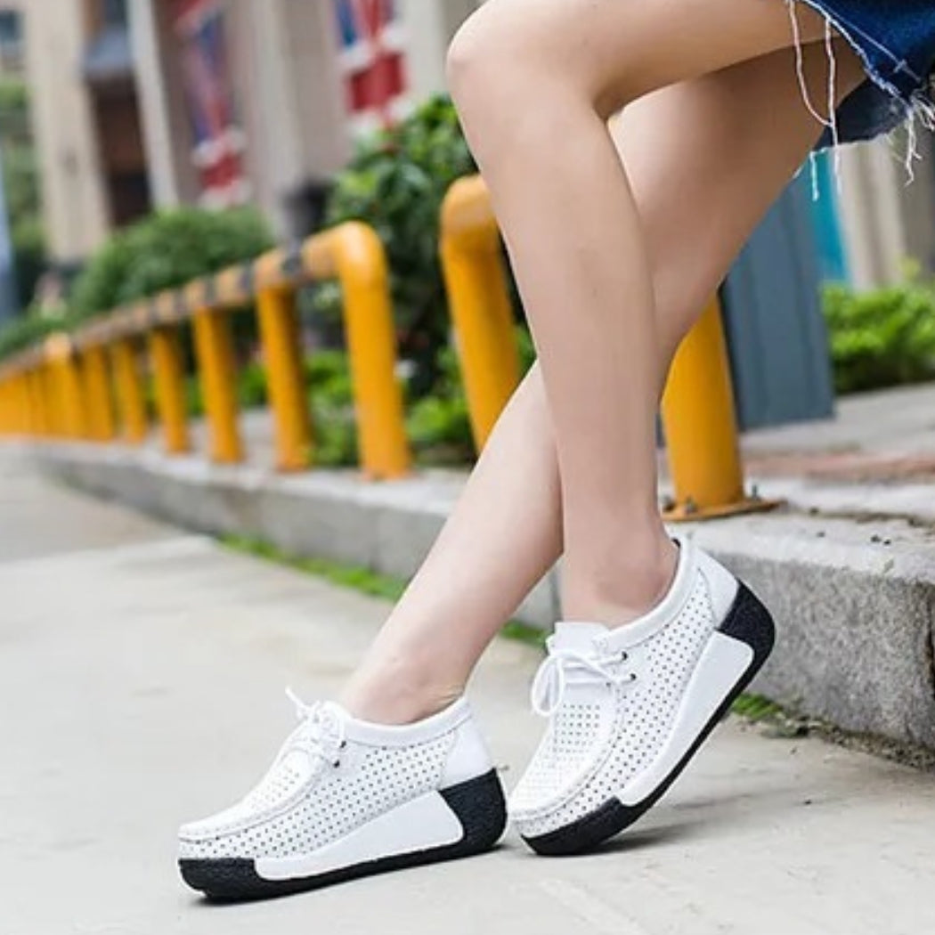 Mocasines mujer de piel con suela de cuña