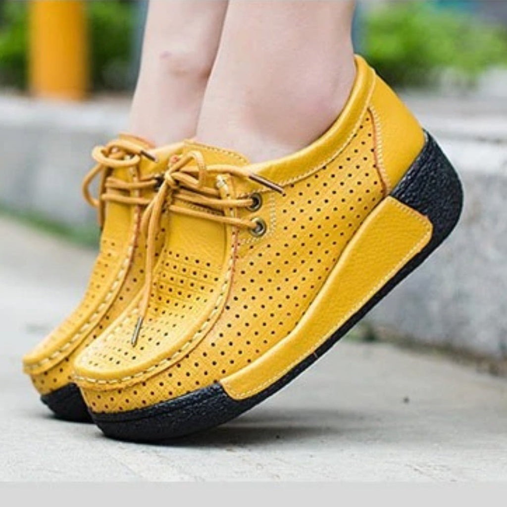 Mocasines mujer de piel con suela de cuña