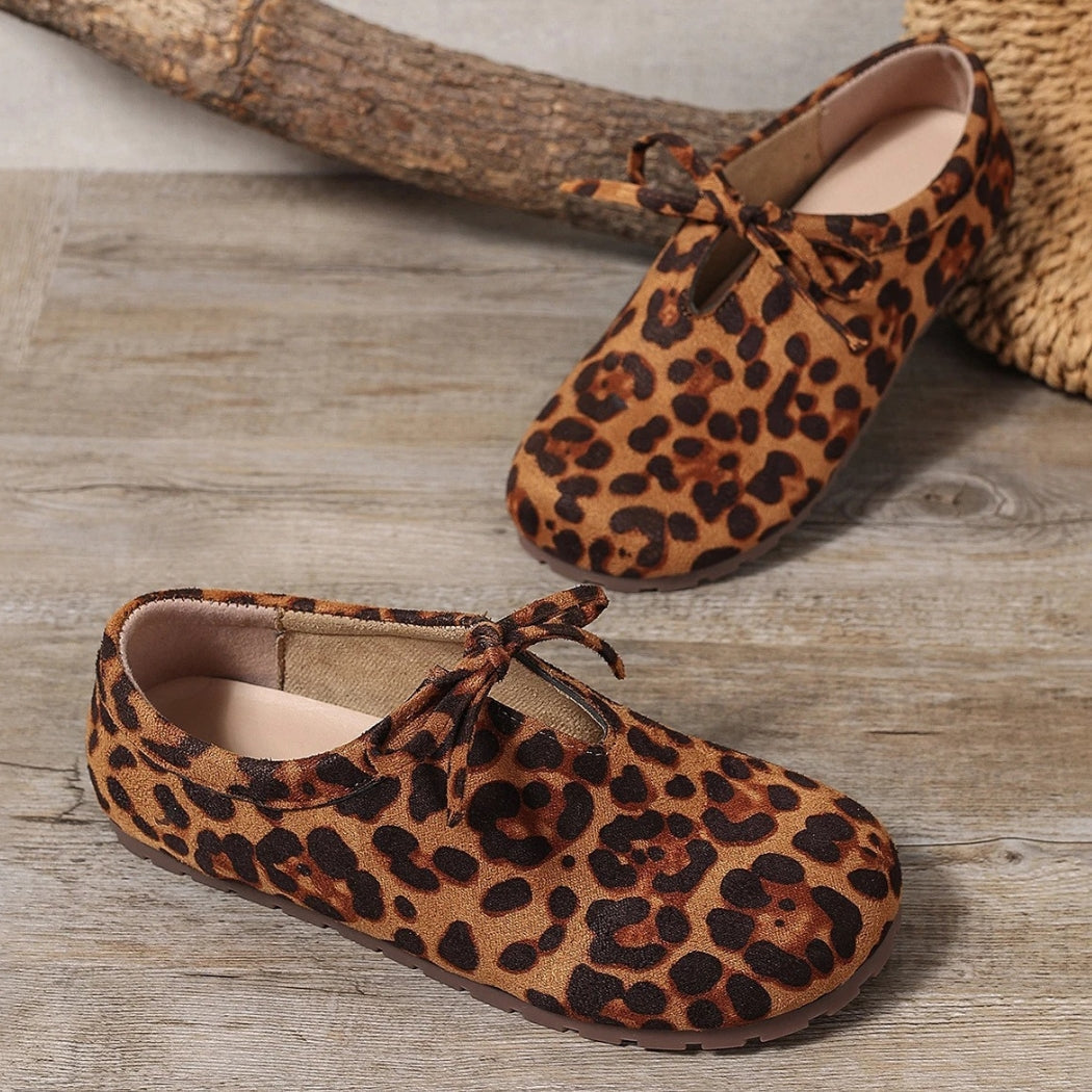 Mocasines leopardo de ante sintético con lazo para mujer