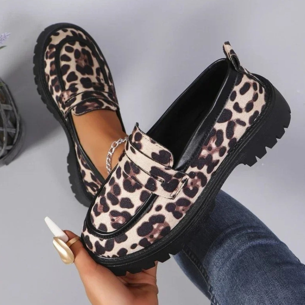 Mocasines leopardo con suelas gruesas para mujer
