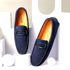 Mocasín estilo náutico de ante para hombre, Azul marino