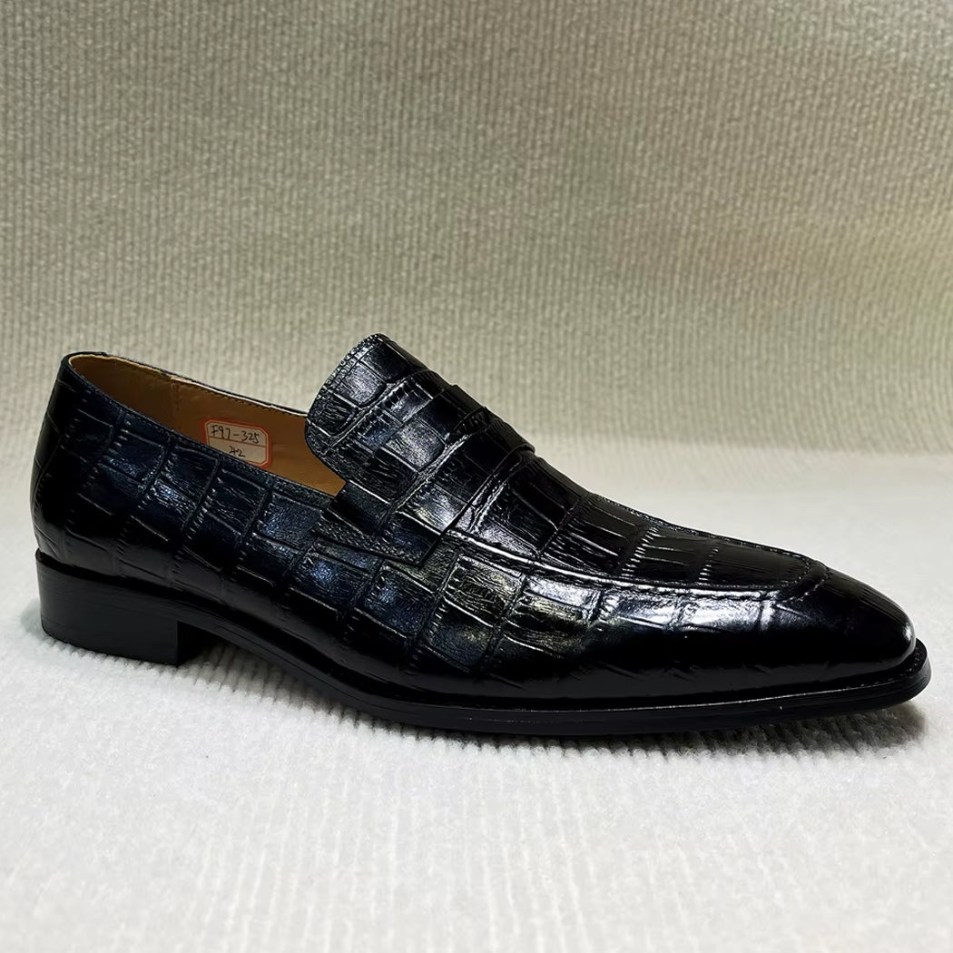 Mocasín italiano de piel efecto cocodrilo para hombre