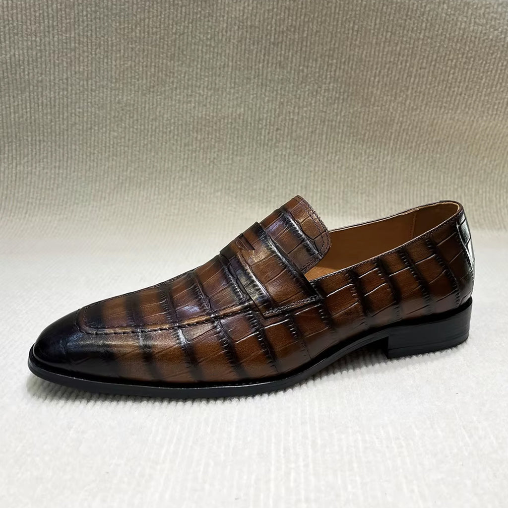 Mocasín italiano de piel efecto cocodrilo para hombre
