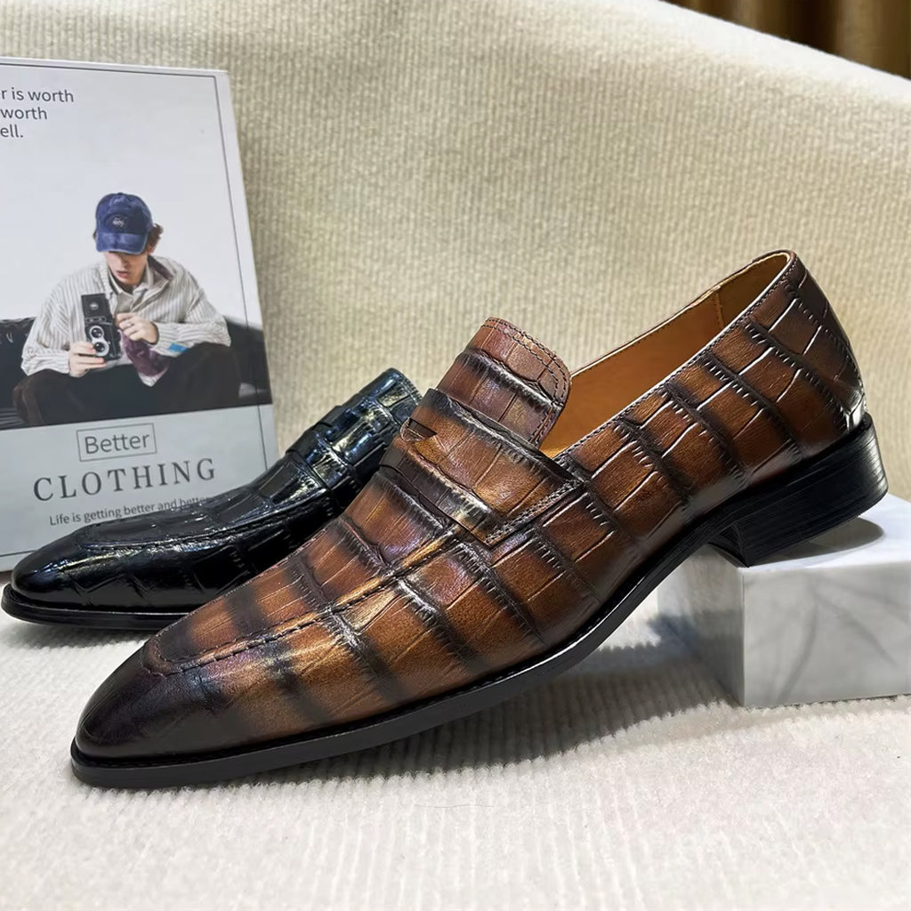Mocasín italiano de piel efecto cocodrilo para hombre