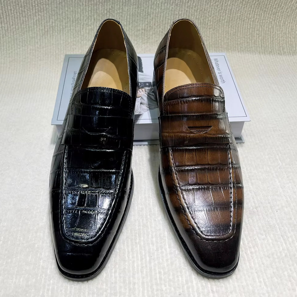 Mocasín italiano de piel efecto cocodrilo para hombre