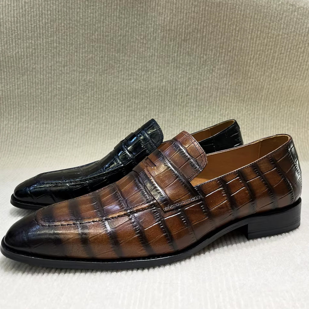 Mocasín italiano de piel efecto cocodrilo para hombre