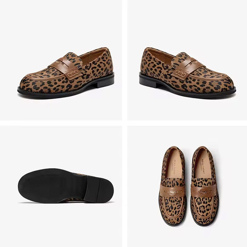 Mocasín leopardo de piel para mujer