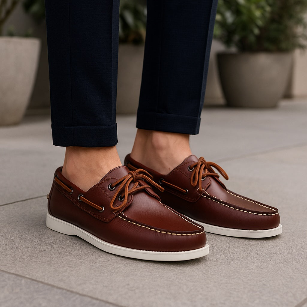 Mocasines náuticos con cordones de piel auténtica para hombre