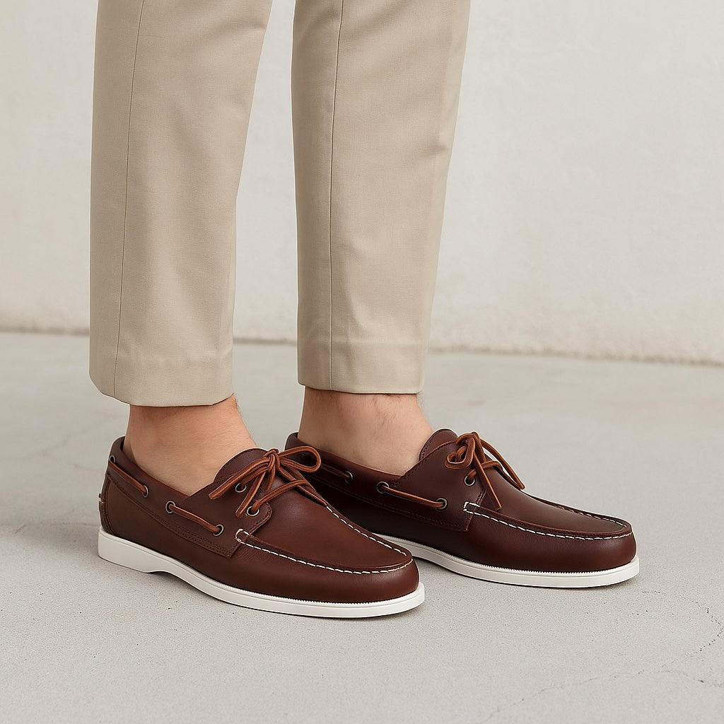 Mocasines náuticos con cordones de piel auténtica para hombre
