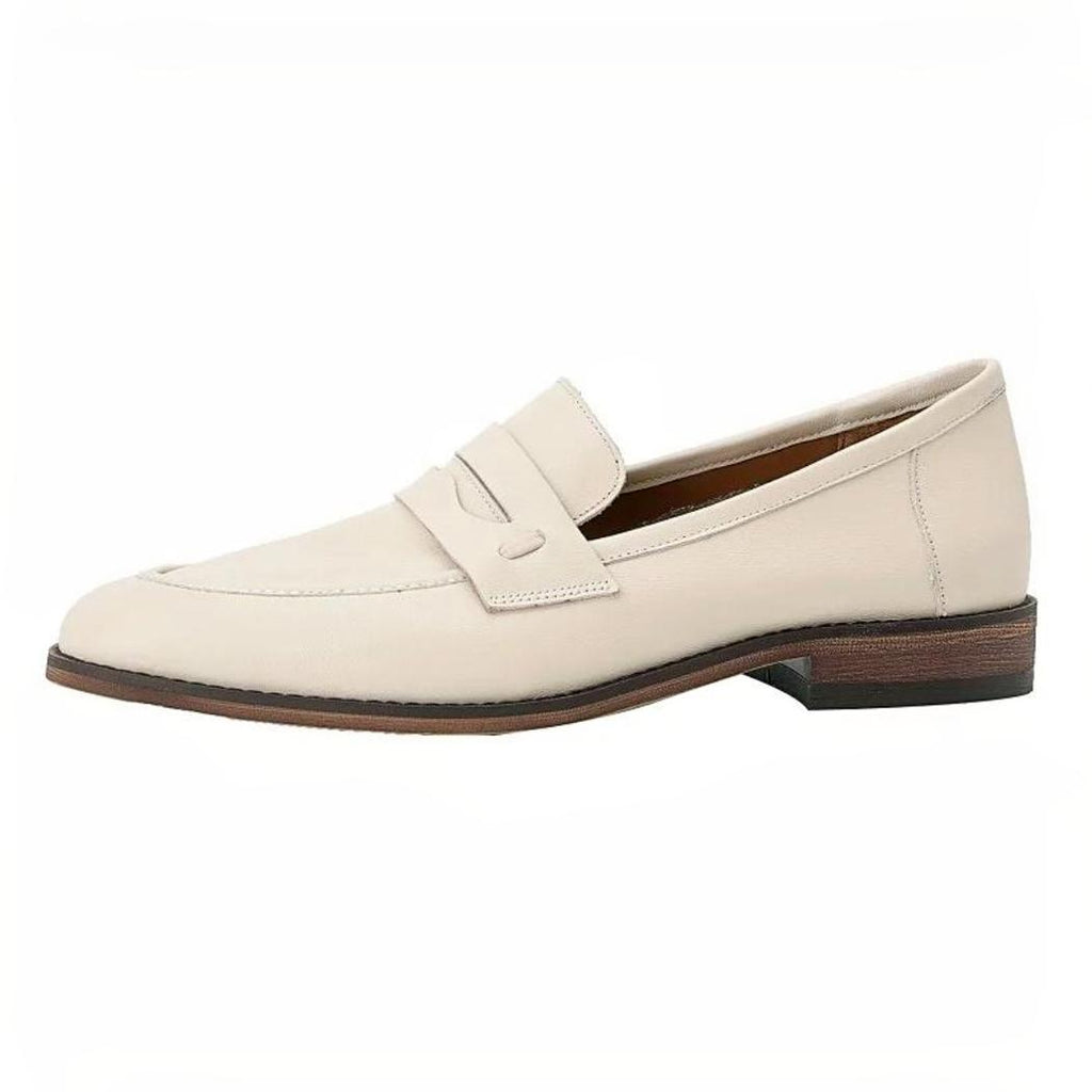 Mocasines beige de suela marrón para mujer en piel auténtica
