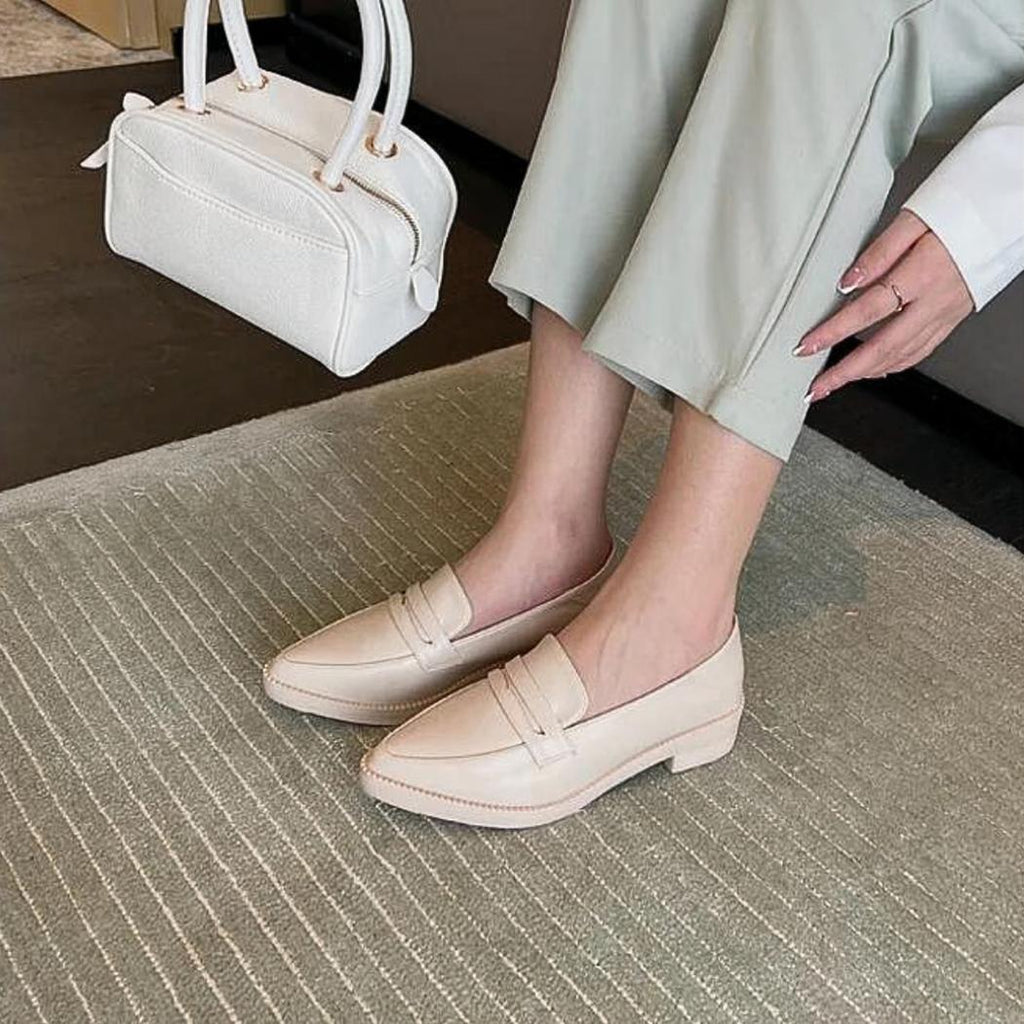 Mocasines de tacón cuadrado con suela de piel sintética