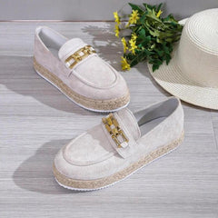 Mocasines con plataforma en gamuza sintética para mujer, Beige