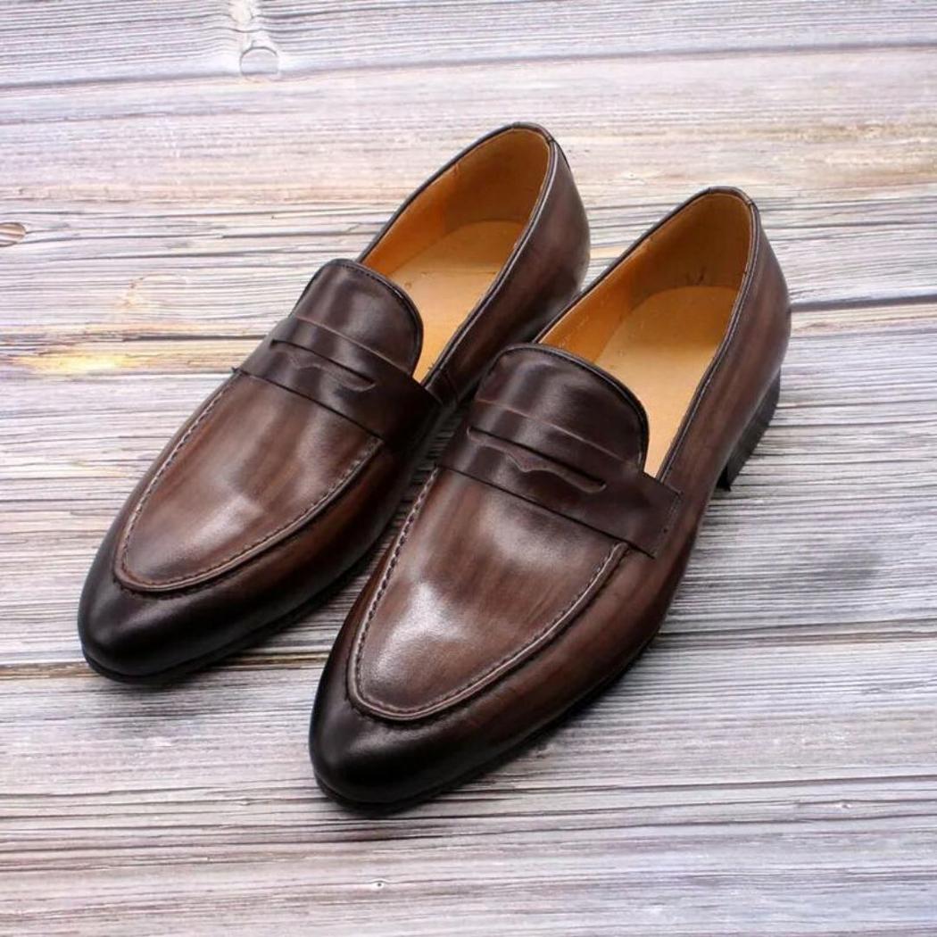 Mocasines de piel auténtica marrón oscuro para hombre