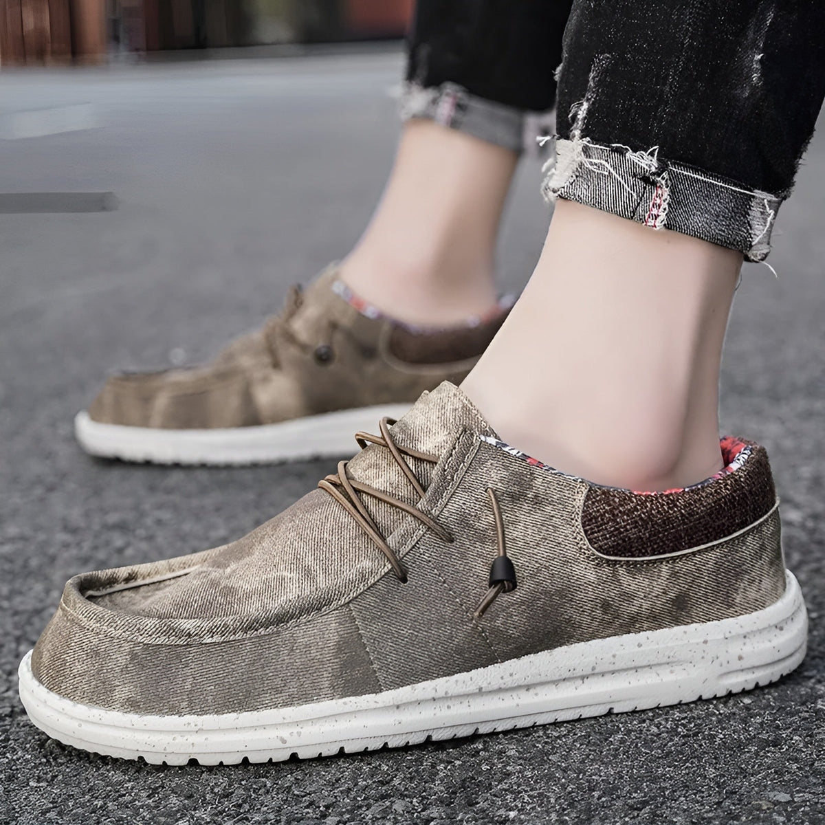 Mocasines hombre de tela con forro floral