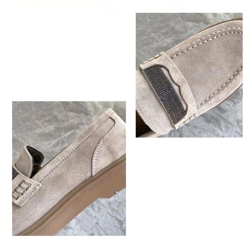 Mocasines grises para mujer de ante auténtico