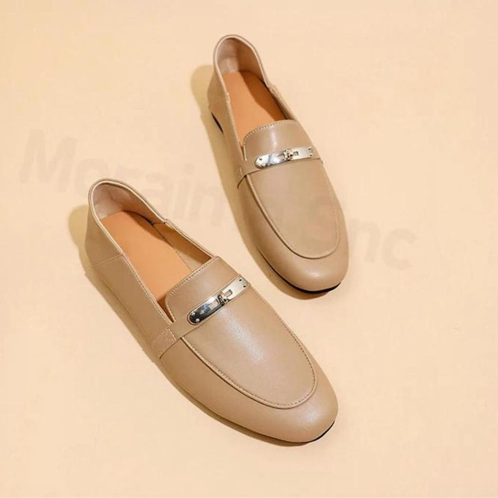 Mocasines ligeros con tacón cuadrado en piel auténtica para mujer