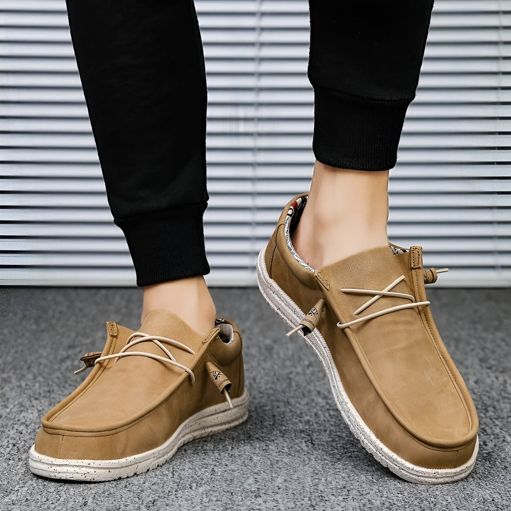 Mocasines de piel sintética marrón y azul para hombre