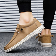 Mocasines de piel sintética marrón y azul para hombre, Marrón