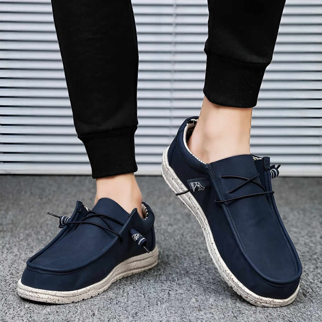 Mocasines de piel sintética marrón y azul para hombre