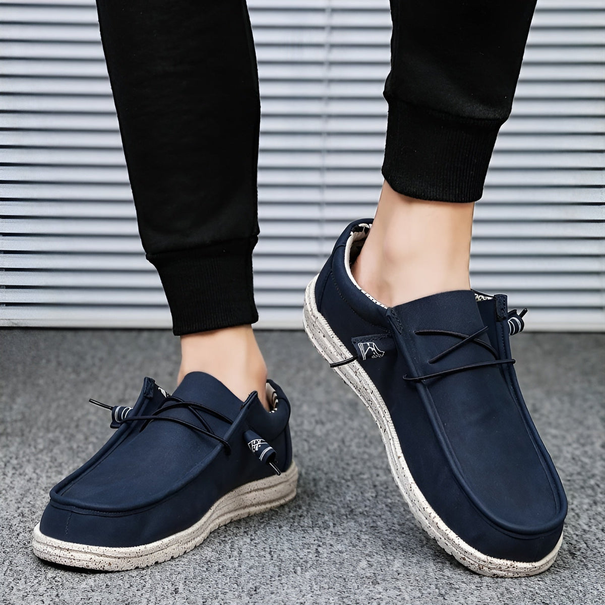 Mocasines de piel sintética marrón y azul para hombre