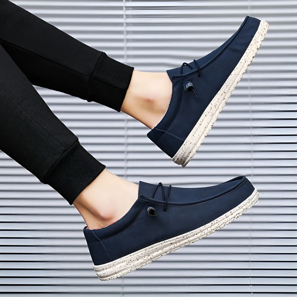 Mocasines de piel sintética marrón y azul para hombre