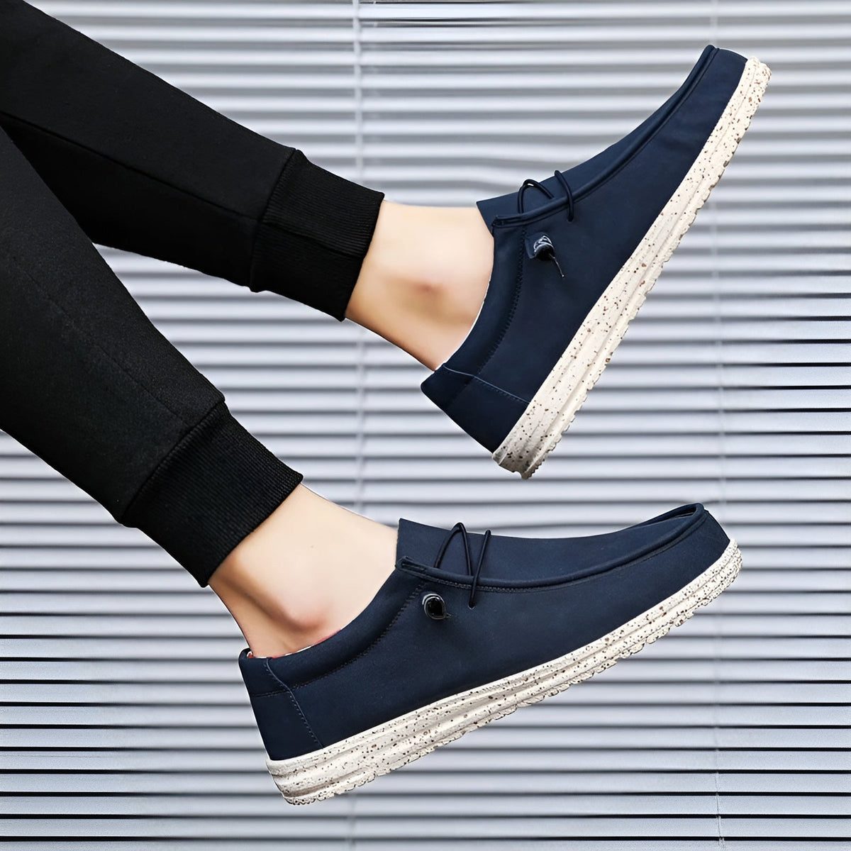 Mocasines de piel sintética marrón y azul para hombre