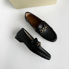 Mocasines flexibles de piel auténtica para mujer, Negro