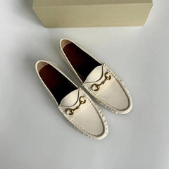 Mocasines flexibles de piel auténtica para mujer, Blanco