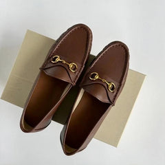 Mocasines flexibles de piel auténtica para mujer, Marrón