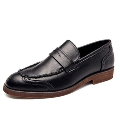 Mocasines brillantes de piel auténtica para hombre, Negro