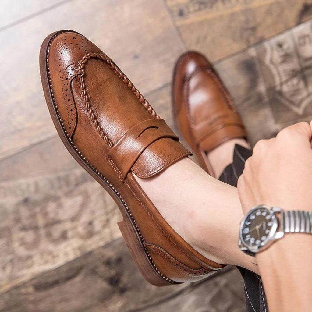 Mocasines brillantes de piel auténtica para hombre